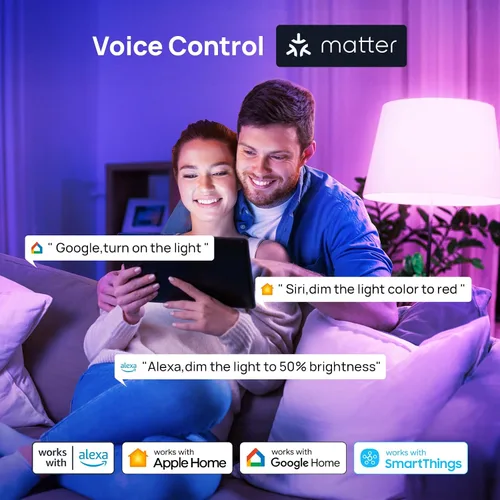 Miniatura 7 de Consciot Bombillas inteligentes, bombillas LED A19 E26 que cambian de color, WiFi y Bluetooth, certificado Matter, funciona con Alexa, Google Home