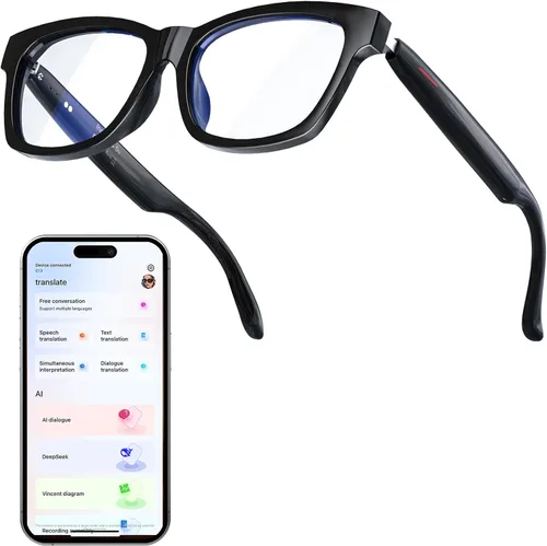 Lentes inteligentes AI, gafas de audio Bluetooth para hombres y mujeres, lentes inteligentes de luz azul con cancelación de ruido, llamadas manos