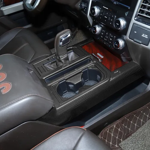 Miniatura 9 de Voodonala Cubierta de panel de consola de engranajes estilo madera negra para Ford F150 2015-2020 (madera negra, 1 unidad, ABS)