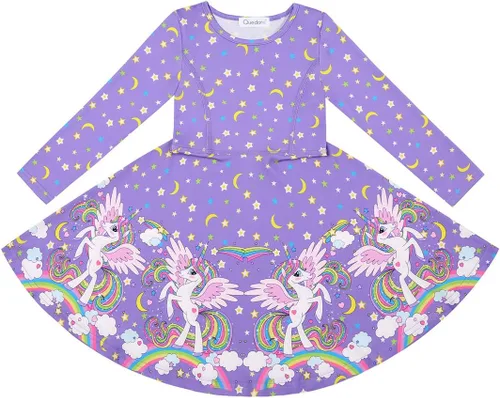 Miniatura 3 de Vestido Quedoris de unicornio para niña, vestido con vuelo para fiesta, estilo casual, con estampado, para niñas de 2 a 10 años