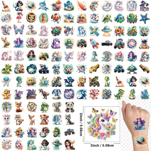 Miniatura 2 de Tatuajes Temporales Luminosos para Niños, Adhesivos de Estilos Mixtos de Tatuajes Falsos que Brillan en la Oscuridad con Sirena, Camión, Coche