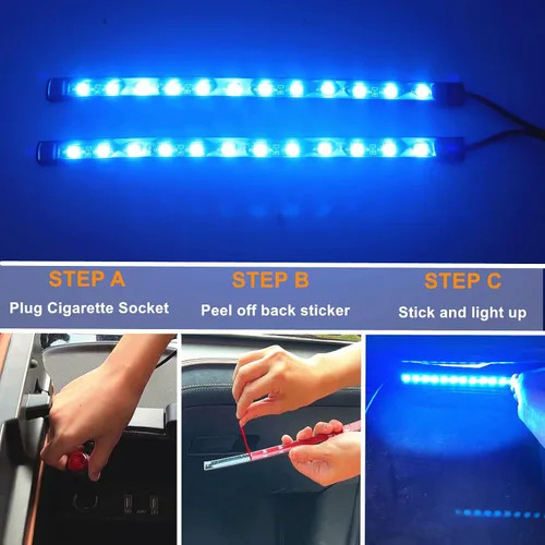 Miniatura 2 de Luces interiores LED DC 12V luz ambiental para asiento de coche, tira de luz LED DRL tira de luz diurna para coche, luces de atmósfera azul Icyblue