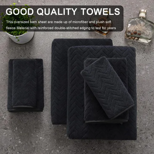 Miniatura 7 de Ferdilan - Juego de 4 toallas de baño grandes de 35 x 70 pulgadas, 600 GSM, ultra suaves y absorbentes, para silla de baño, color negro, toallas
