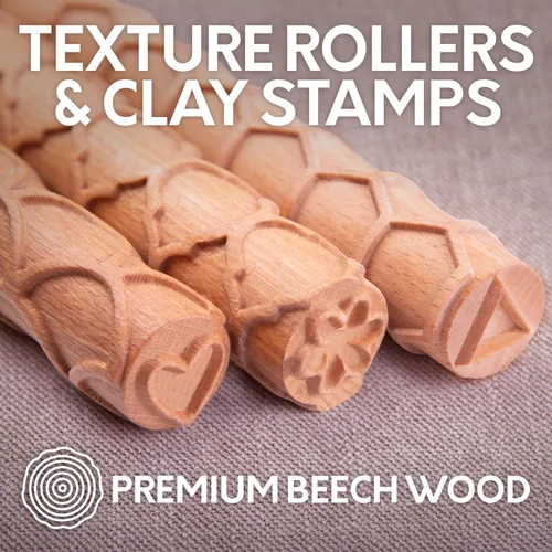 Miniatura 2 de Byllstore Rodillos de textura de arcilla extra grandes con sellos de cerámica, 3 rodillos de textura, 6 sellos de arcilla, paquete de 3