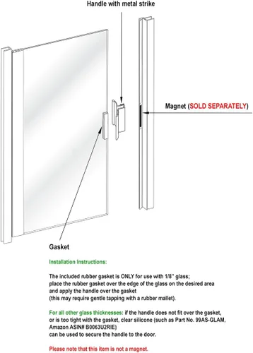 Gordon Glass® - Manija de puerta de ducha sin marco de níquel cepillado de 3 pulgadas con llave de metal, imán no incluido y se vende por separado