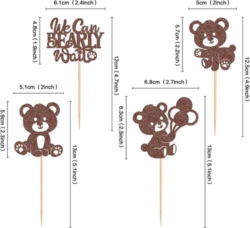 Miniatura 6 de 24 piezas de decoración para cupcakes con temática de "We Can Bearly Wait" Oso de globos brillantes, decoración temática de revelación de género