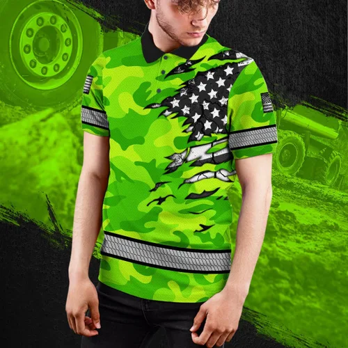 Miniatura 4 de Polo reflectante con bandera de camuflaje de alta visibilidad para hombres y mujeres, polo de seguridad para trabajo, patriótico
