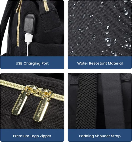 Miniatura 8 de LOVEVOOK Mochila para laptop de 17 pulgadas para mujer, mochila grande de viaje para computadora con puerto de carga USB, mochila antirrobo