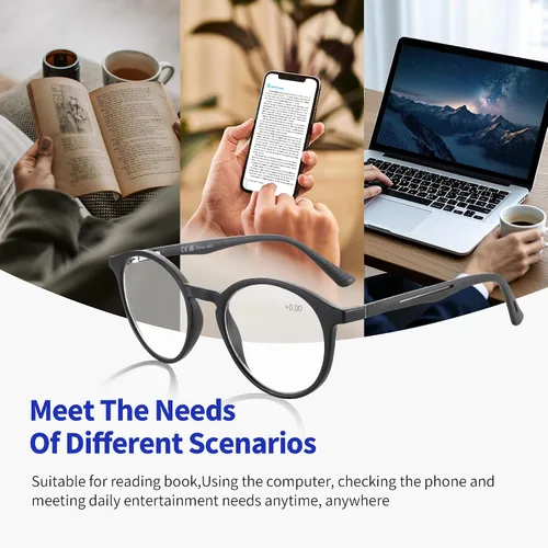 Miniatura 6 de BLUEMOKY Gafas de lectura para hombres y mujeres: Gafas clásicas redondas con filtro de luz azul - Gafas de lectura para computadora C01 Negro