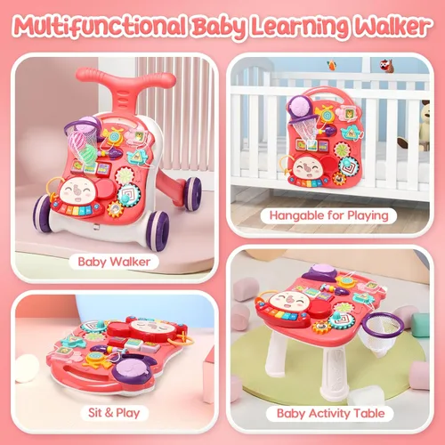 Miniatura 3 de CUTE STONE Andador para bebé para niños y niñas, 2 en 1 Andador de sentarse a pararse con centro de actividades, juguete para caminar de bebé