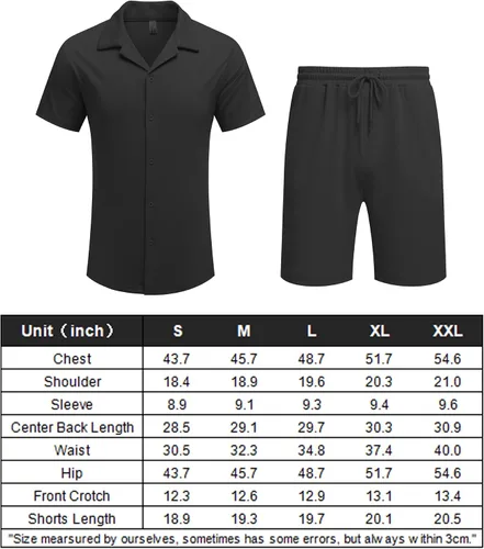 Miniatura 6 de COOFANDY Conjunto de dos piezas para hombre, camisa de manga corta con botones y pantalones cortos, conjuntos de playa