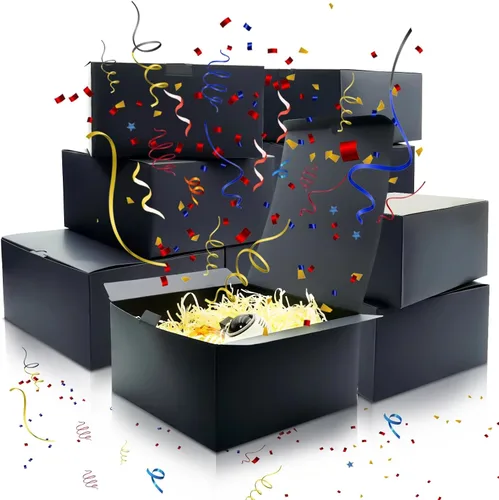 Miniatura 8 de opaprain Paquete de 10 cajas de regalo negras de 6 x 6 x 4 pulgadas con tapa, papel reciclable adecuado para bodas, festivales, regalos, graduación