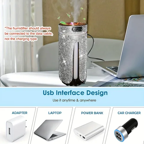 Miniatura 4 de Humidificador de coche con diamantes de imitación, humidificador USB de aceite esencial para coche, humidificador de aromaterapia, portátil, mini