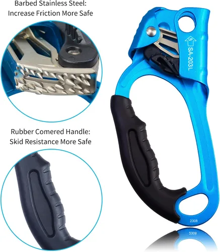 Miniatura 4 de Ascensor de mano CE, equipo de engranaje de rapel de 308.6 lbs con mango de goma ergonómico para arbolista de árboles de escalada en roca