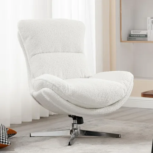 LukeAlon Silla giratoria de sherpa, silla decorativa tapizada con respaldo alto con base de metal, cómoda silla reclinable moderna para sala de