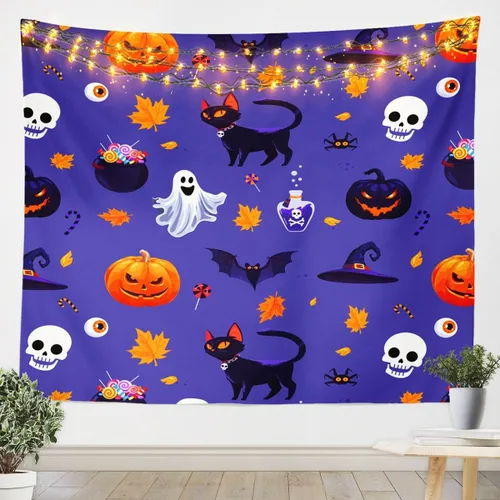 Miniatura 6 de Murciélagos de Halloween, decoración de pared de Halloween, hongo, lindo tapiz de calabaza de Halloween, decoración de calabaza, luna, galaxia