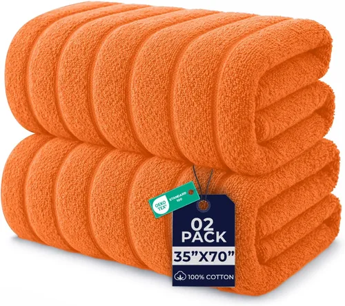 DAN RIVER Paquete de 2 toallas de baño 35x70 pulgadas, toallas de baño de rayas suaves y esponjosas para adultos, toallas de ducha de secado rápido