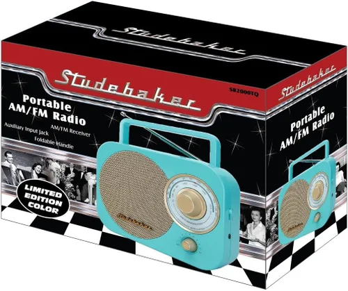 Miniatura 4 de Studebaker SB2000TG Radio AM/FM portátil edición limitada en color turquesa/oro clásico retro con entrada auxiliar