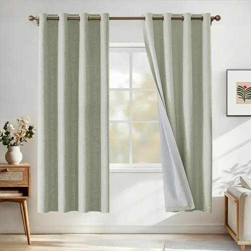 Miniatura 37 de Cortinas de lino 100% opacas para dormitorio, cortinas opacas de 45 pulgadas de largo, cortinas de oscurecimiento de habitación para sala de estar