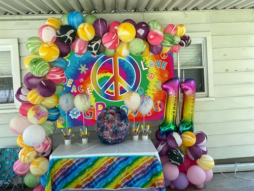 Miniatura 5 de Out - Telón de fondo de un solo dígito de feliz cumpleaños número 10, arco iris, teñido anudado, fondo de fotografía para niñas, decoración