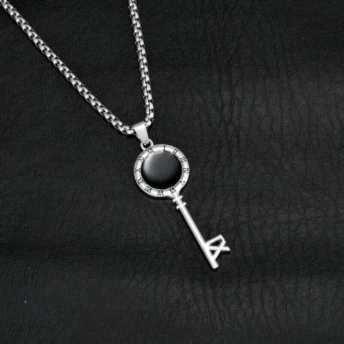 Miniatura 4 de Collar punk con colgante de llave de número romano para hombre y mujer, cadena de acero inoxidable de 24 pulgadas