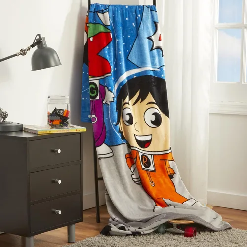 Miniatura 3 de Ryan's World Kids Red Titan - Manta de felpa individual/matrimonial, 62 x 90 pulgadas, azul, Moon Walk