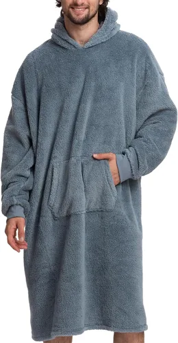 Mad Dog - Manta de forro polar Sherpa con capucha para hombre, acogedora chaqueta tipo poncho de manga larga con capucha para adultos, talla única