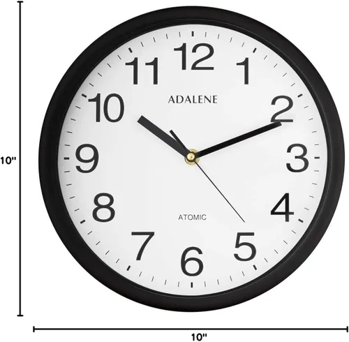 Miniatura 3 de Adalene Reloj de pared atómico grande de 10 pulgadas, pantalla analógica, reloj de pared negro vintage, movimiento atómico, funciona
