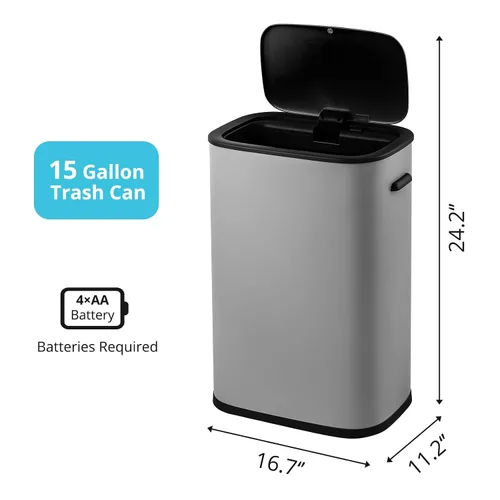 Miniatura 6 de Fashionwu Basurero de cocina de 55 litros/14.5 galones, bote de basura automático con sensor de movimiento y sin tacto, diseño silencioso