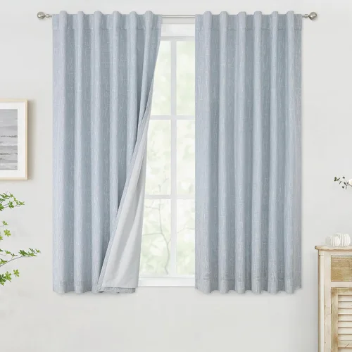 Vision Home Cortinas opacas de color azul cambray de 63 pulgadas para dormitorio, aislamiento térmico, oscurecimiento de la habitación, juego de