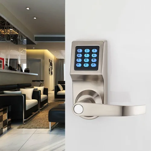 Miniatura 4 de Cerradura digital para puerta, desbloquea con control remoto, Tarjeta, código y llave M1, Manija con dirección reversible.