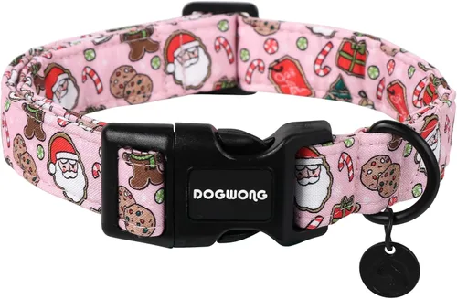 Miniatura 29 de DOGWONG Collar de Algodón Navideño para Perro, Collar de Perro Rojo de Papá Noel, Collares Duraderos para Mascotas de Fiestas Navideñas, Lindo Rojo