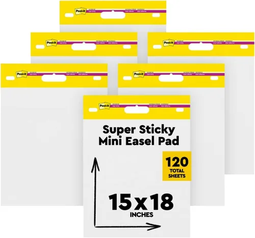 Post-it - Mini caballete súper pegajoso, 15 x 18 pulgadas, color blanco, 6 almohadillas | Premium Self Stick Flip Chart Paper, Anchor Chart, Office