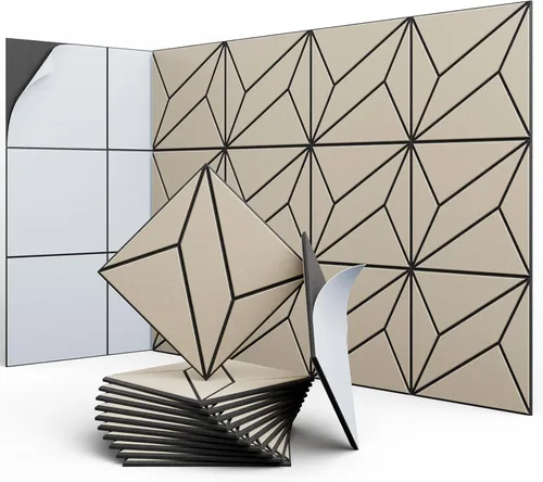 Paquete de 12 paneles acústicos de 12 x 12 x 0.47 pulgadas para absorción de sonido de pared, paneles de sonido cuadrados autoadhesivos de rayas P