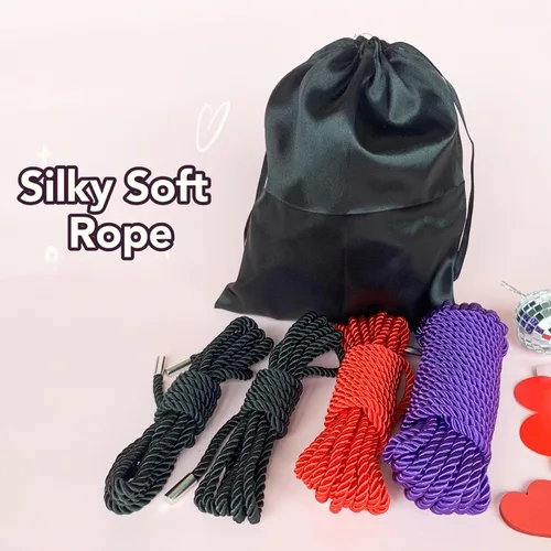 Miniatura 3 de Cuerda suave de seda duradera, 32 pies 0.315 in, cuerda trenzada de satén larga multiusos (2 x 8 pies, negro, rojo de 16 pies + 32 pies morado)