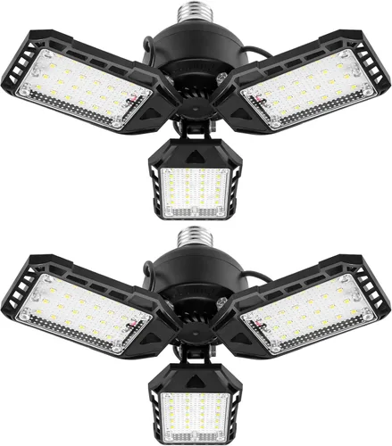 Miniatura 8 de Aoretic - Paquete de 2 luces LED de garaje de 180 W, 18000 lm, 6500 K, con 6 + 1 paneles deformables, luz de tienda LED, para sótano, granero, techo