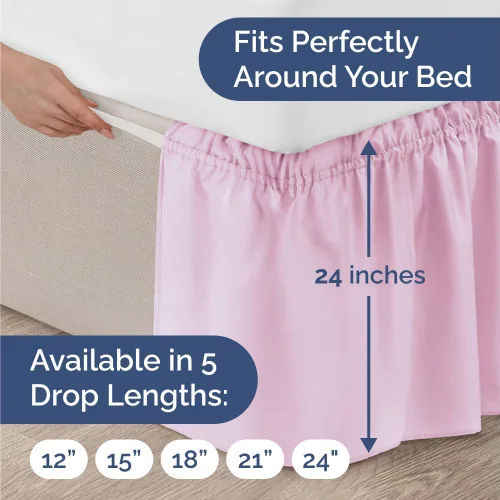 Miniatura 4 de Falda de cama envolvente con volantes, color rosa claro, para camas de tamaño individual con altura de 61 cm CGK Linens - Falda de cama plisada