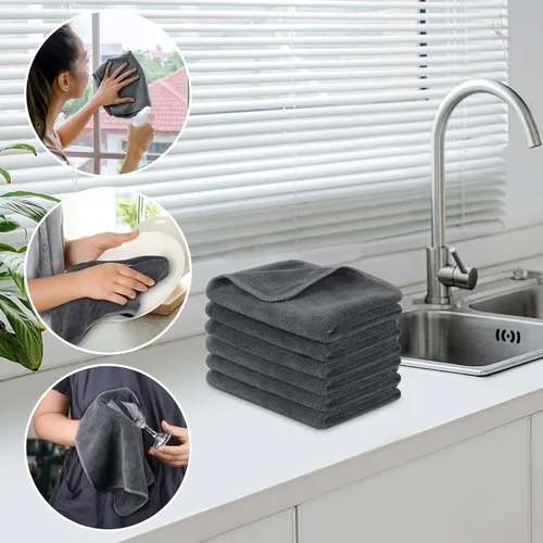 Miniatura 2 de Paños de limpieza de microfibra, para cualquier propósito SINLAND (12 x 12 pulgadas), Gris pizarra, Paquete de 6