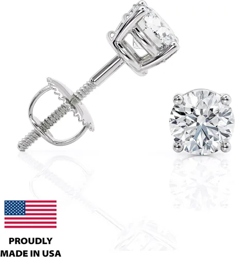 Miniatura 2 de Aretes de tuerca con certificación IGI de 1 a 10 quilates de color D-E y claridad VS1-VS2 cultivados en laboratorio para mujer, aretes de oro blanco