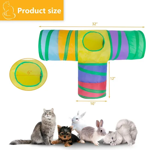 Miniatura 3 de Túnel para gatos, tubo plegable con 1 pelota de juego, túneles de gato de 3 vías para gatos de interior, cachorros, gatitos, gatitos, conejo
