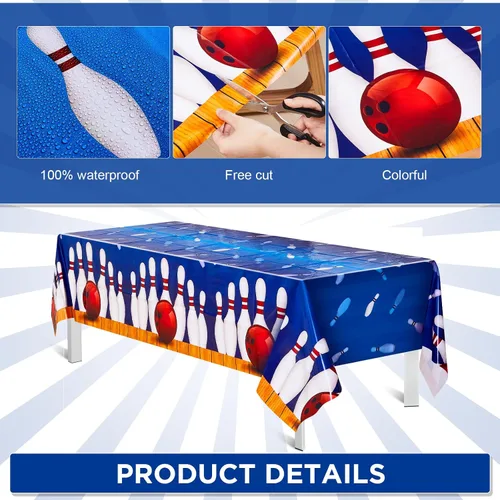Miniatura 3 de Preboun 2 manteles de fiesta de bolos de 51 x 87 pulgadas, decoración de fiesta de bolos, rectangular, impermeable, suministros de plástico