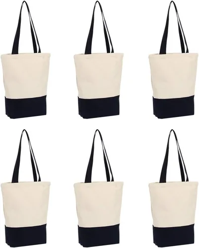 Miniatura 8 de Azuca Bolsa de lona de algodón resistente de 12 onzas con refuerzo inferior, bolsa de compras para la playa, 17 x 14 x 4 pulgadas, paquete de 6