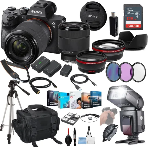 Sony a7 III - Cámara sin espejo con lente de 28 a 70 mm, paquete de ILCE7M3K/B + paquete de accesorios principales que incluye memoria de 128 GB,