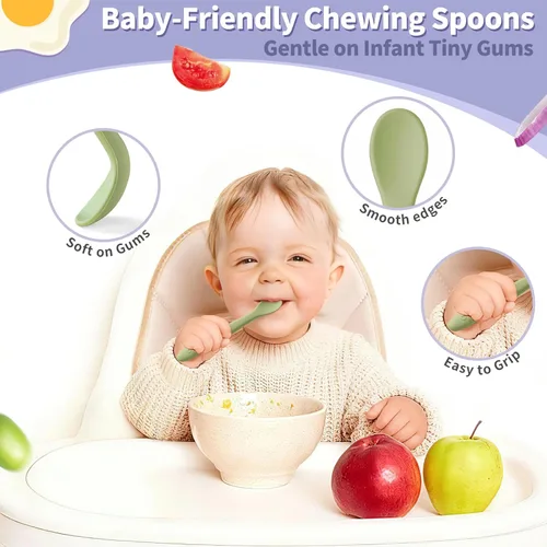 Miniatura 3 de DRKIO Cucharas de silicona para bebés de 8 piezas, cucharas para bebés, primera etapa, autoalimentación, suministros de destete para bebés