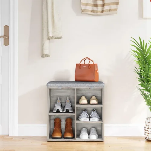 Miniatura 2 de coucheta Banco de almacenamiento de zapatos con cojín, armario de zapatos con asiento de cubo, banco pequeño con estante ajustable de 3 niveles