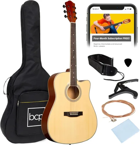 Miniatura 14 de Best Choice Products Guitarra Acústica para Principiantes de 41 Pulgadas, Tamaño Completo, Toda de Madera con Cutaway, Juego de Inicio con Funda