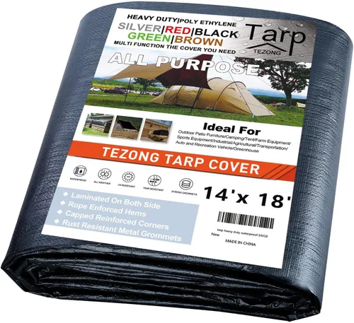 Miniatura 47 de Lonas resistentes impermeables de 4 x 5 pies, paquete de 2 lonas TEZONG negras de 0.472 in. de lona de plástico para exteriores para lluvia