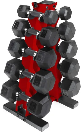 Miniatura 56 de CAP Barbell Juego de mancuernas hexagonales recubiertas de 150 libras con estante vertical Múltiples opciones Estante azul