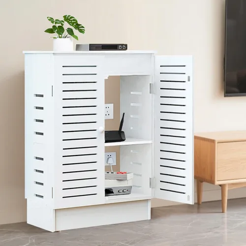 Miniatura 7 de Gabinete de almacenamiento para enrutador WiFi, caja de almacenamiento de PVC para módem, regleta de alimentación y organizador de cables, Nogal