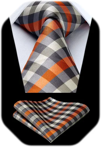 Miniatura 149 de HISDERN Conjunto de corbata a cuadros a cuadros pañuelo tejido clásico formal para hombre corbata y bolsillo cuadrado